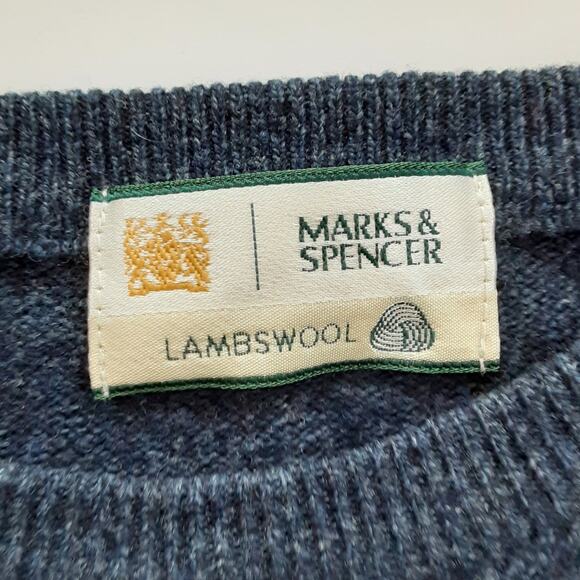 Marks & Spencer 100% Pure New Wool Sweater Crewneck Pullover Dark Blue Mens M - Picture 6 of 12
